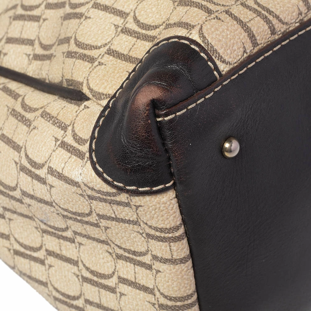 Carolina Herrera Brown/Beige Monogram Canvas and Leather Hobo Women