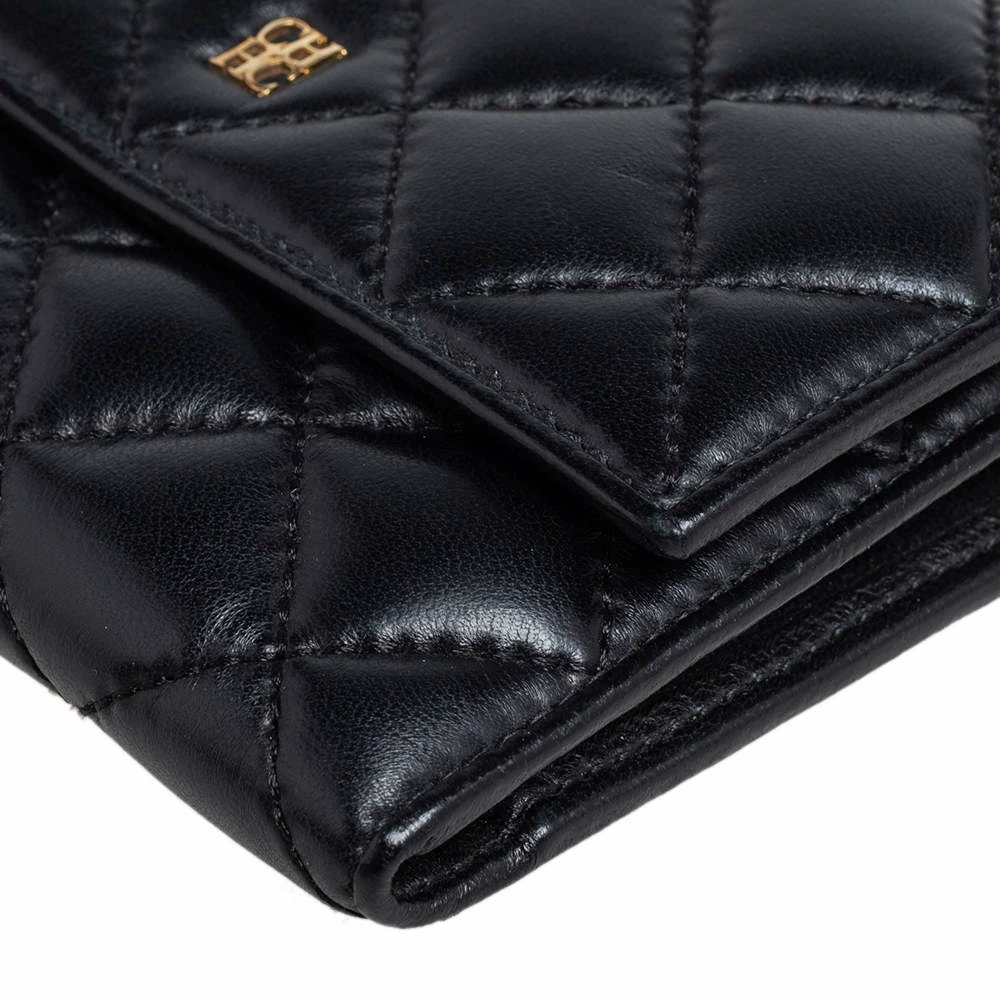 Carolina Herrera Black Quilted Leather Trifold Wallet Women