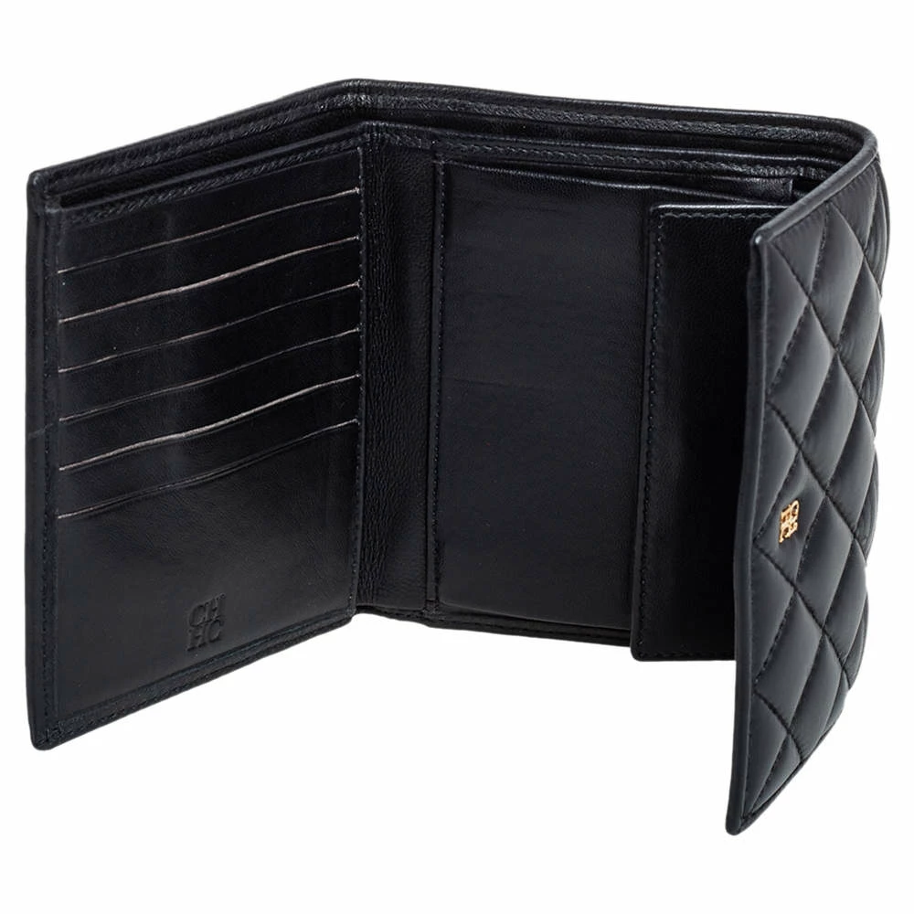 Carolina Herrera Black Quilted Leather Trifold Wallet Women