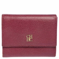 Carolina Herrera Burgundy Grained Leather Trifold Wallet Women