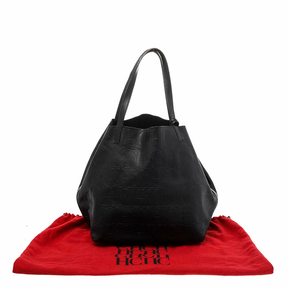Carolina Herrera Black Monogram Leather Matryoshka Tote Women