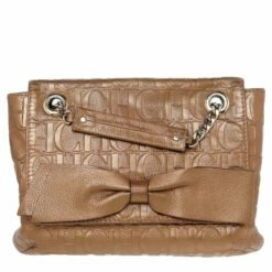 Carolina Herrera Gold Monogram Leather Audrey Shoulder Bag Women