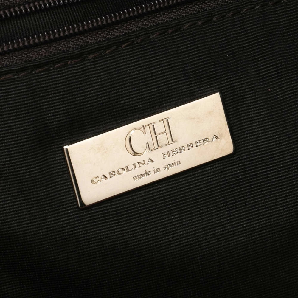 Carolina Herrera Burgundy Monogram Embossed Leather Middle Zip Satchel Women