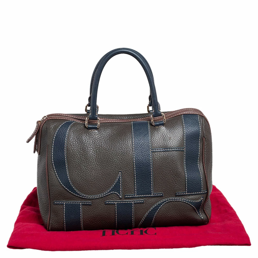 Carolina Herrera Brown Grained Leather Boston Bag Women