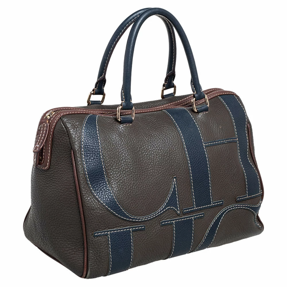 Carolina Herrera Brown Grained Leather Boston Bag Women