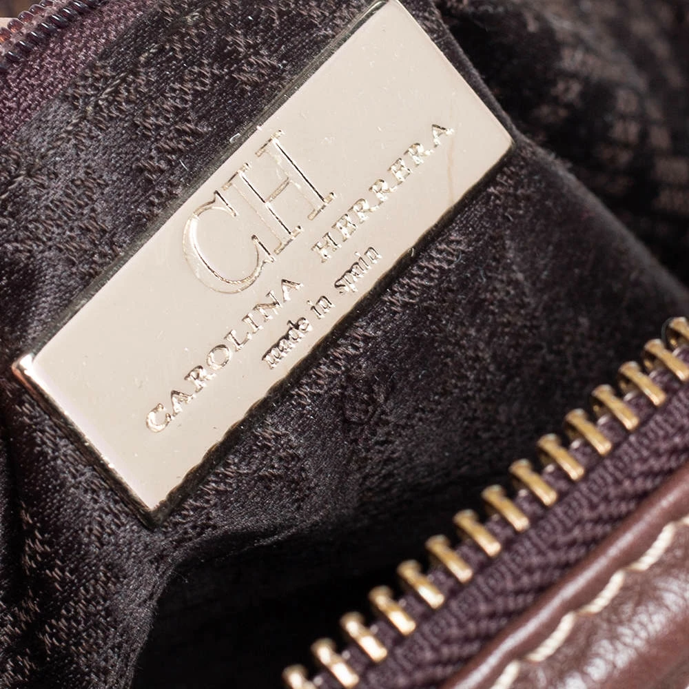 Carolina Herrera Brown Grained Leather Boston Bag Women