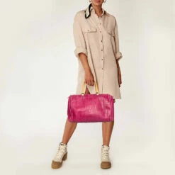Alternative view of Carolina Herrera Magenta Monogram Leather Large Andy Boston Bag Women - Purple