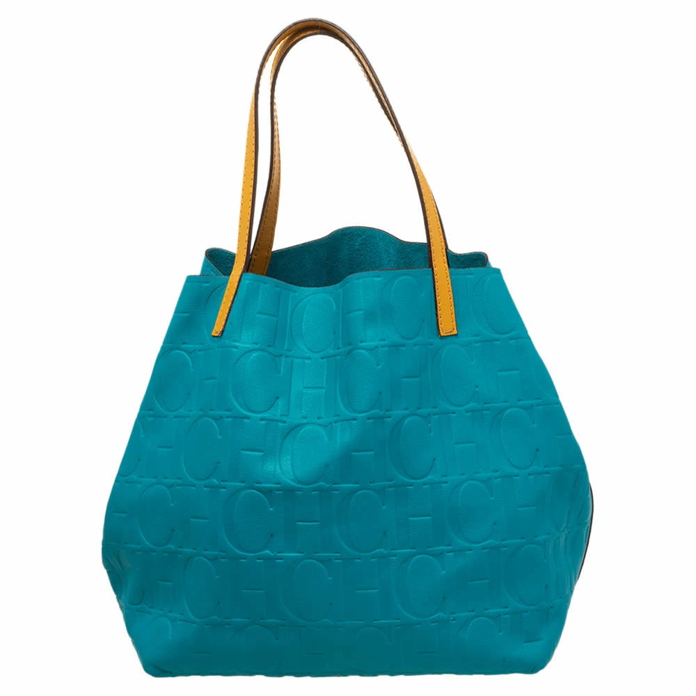 Carolina Herrera Blue Monogram Leather Matryoshka Tote Women