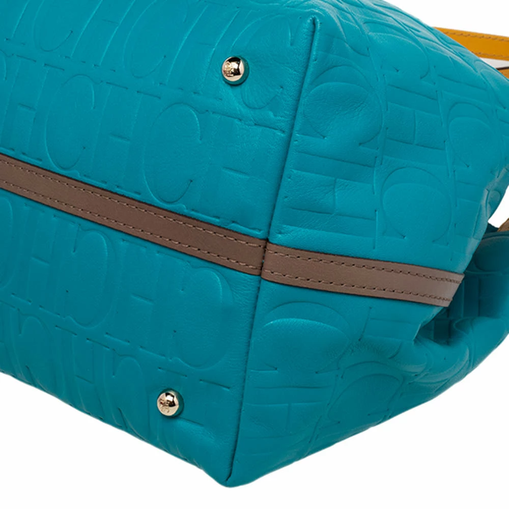 Carolina Herrera Blue Monogram Leather Matryoshka Tote Women