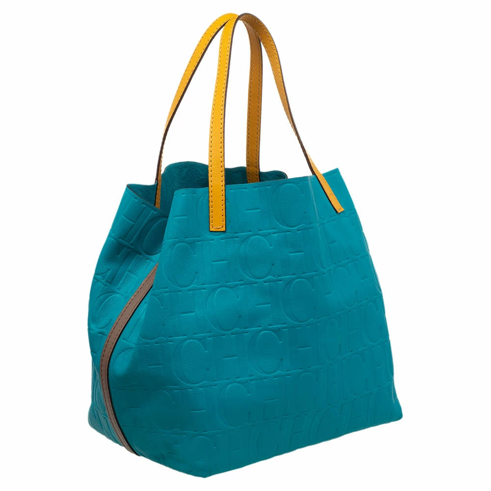 Carolina Herrera Blue Monogram Leather Matryoshka Tote Women