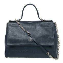 Carolina Herrera Navy Blue Embossed Leather Minuetto Flap Top Handle Bag Women