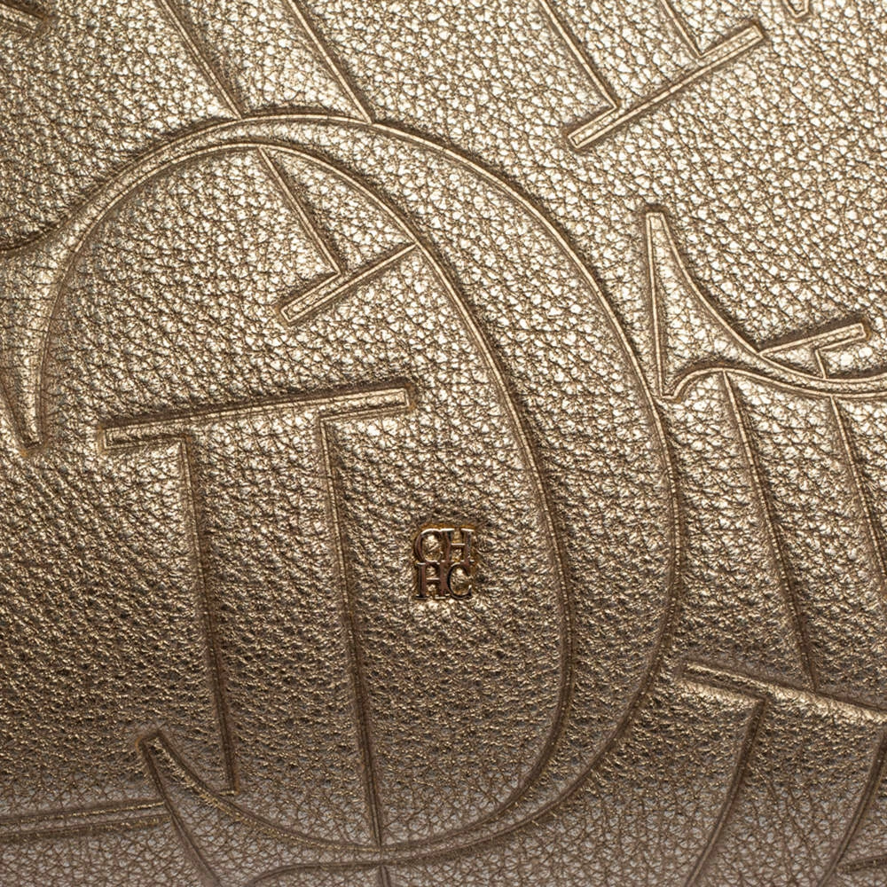 Carolina Herrera Metallic Embossed Monogram Leather Crossbody Bag Women