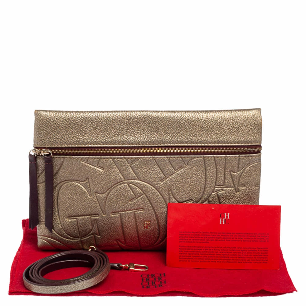 Carolina Herrera Metallic Embossed Monogram Leather Crossbody Bag Women