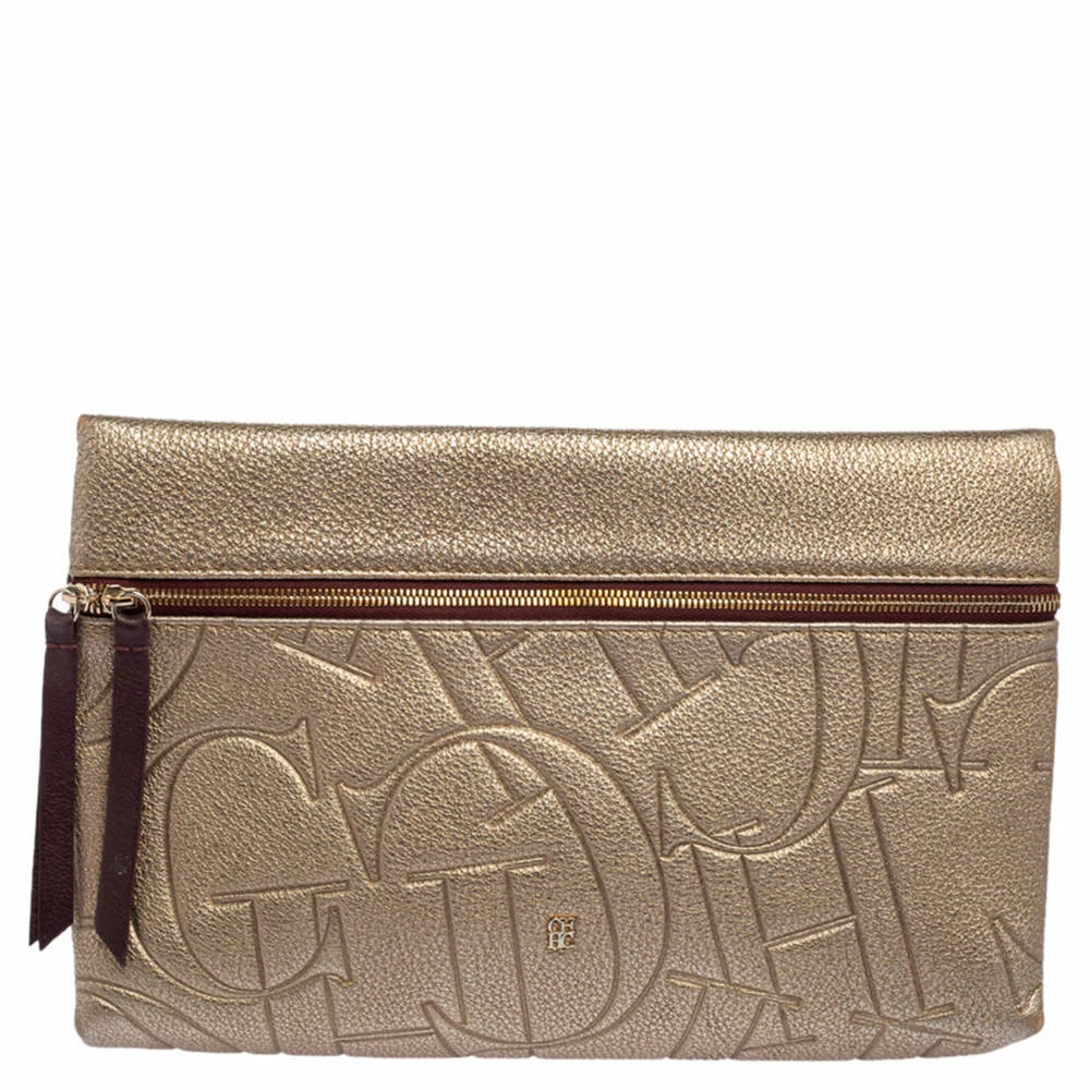 Carolina Herrera Metallic Embossed Monogram Leather Crossbody Bag Women