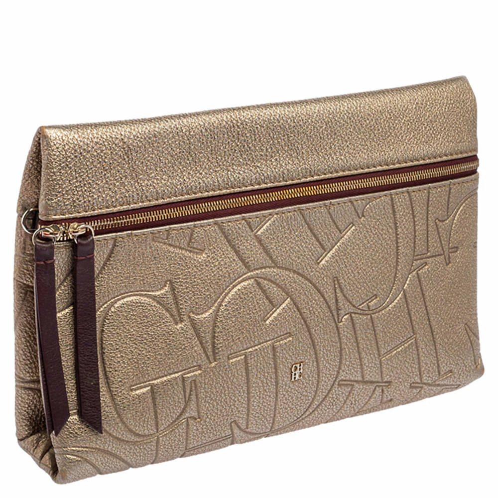 Carolina Herrera Metallic Embossed Monogram Leather Crossbody Bag Women