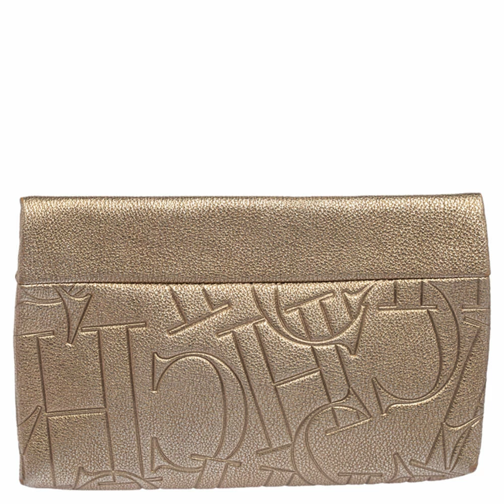 Carolina Herrera Metallic Embossed Monogram Leather Crossbody Bag Women