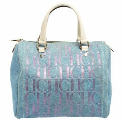 Carolina Herrera Blue Monogram Denim And Leather Andy Boston Bag Women