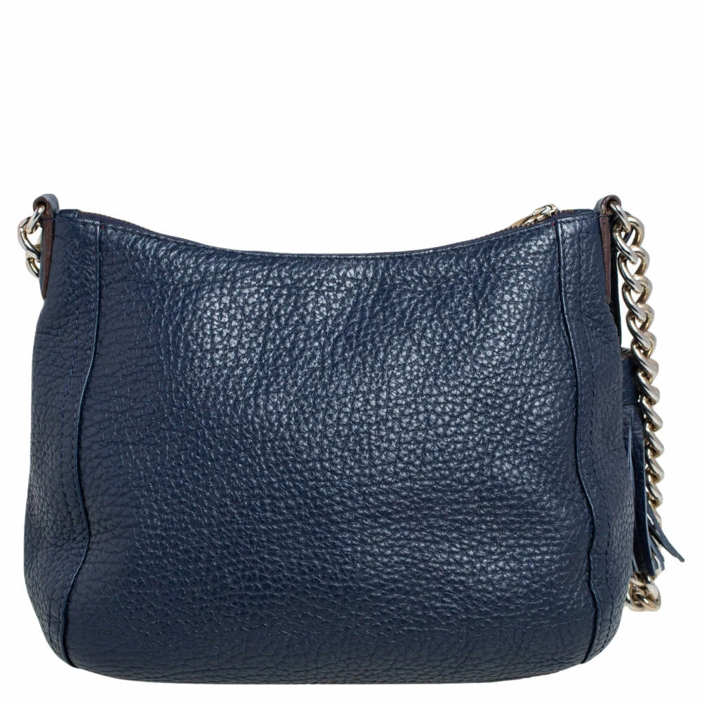Carolina Herrera Navy Blue Pebbled Leather Maria Shoulder Bag Women