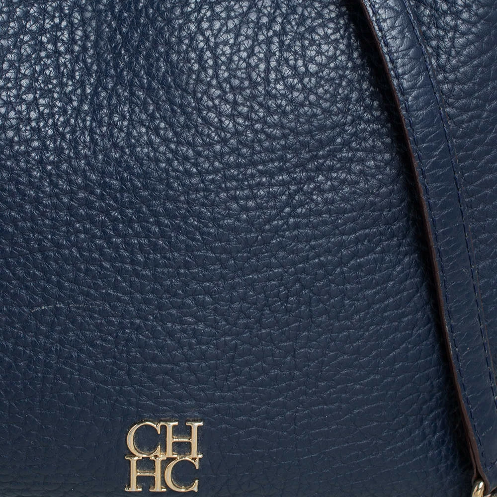 Carolina Herrera Navy Blue Pebbled Leather Maria Shoulder Bag Women