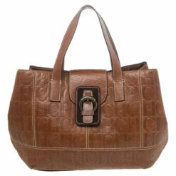 Carolina Herrera Brown Monogram Leather Tote Women