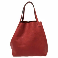 Carolina Herrera Red Monogram Leather Matryoshka Tote Women