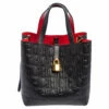 Carolina Herrera Black Monogram Embossed Leather Small Matryoshka Locked Tote Women