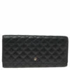 Carolina Herrera Black Quilted Leather Flap Wallet Women