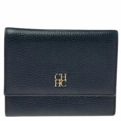 Carolina Herrera Dark Blue Leather Tri Fold Wallet Women
