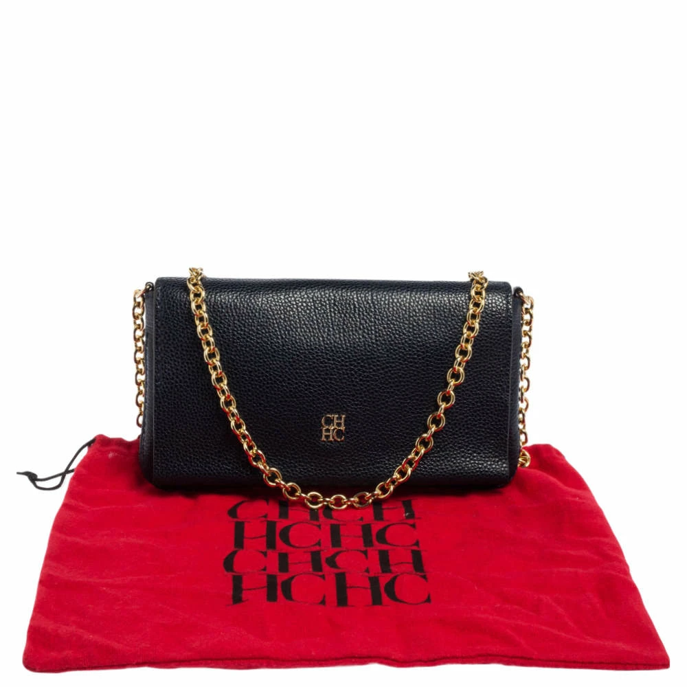Carolina Herrera Navy Blue Leather Chain Clutch Women