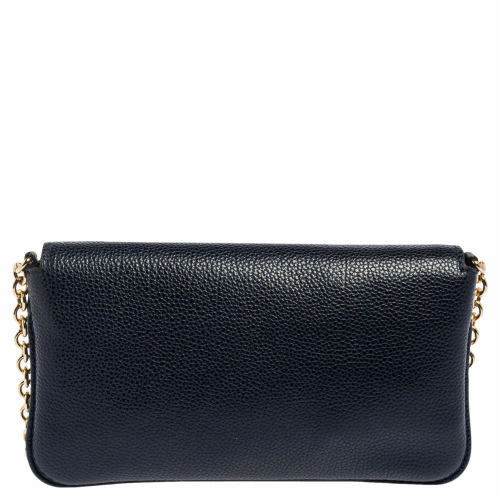 Carolina Herrera Navy Blue Leather Chain Clutch Women