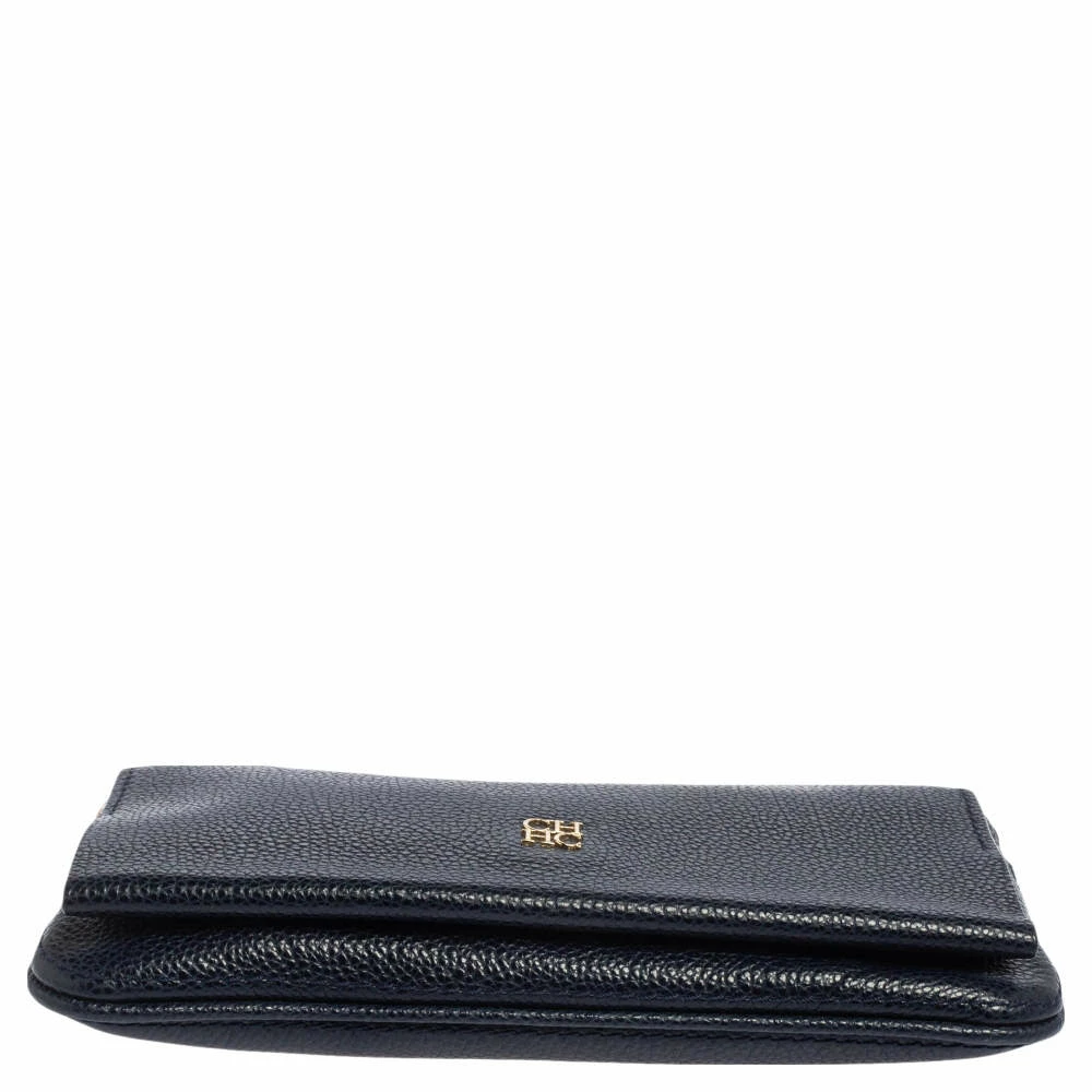 Carolina Herrera Navy Blue Leather Chain Clutch Women