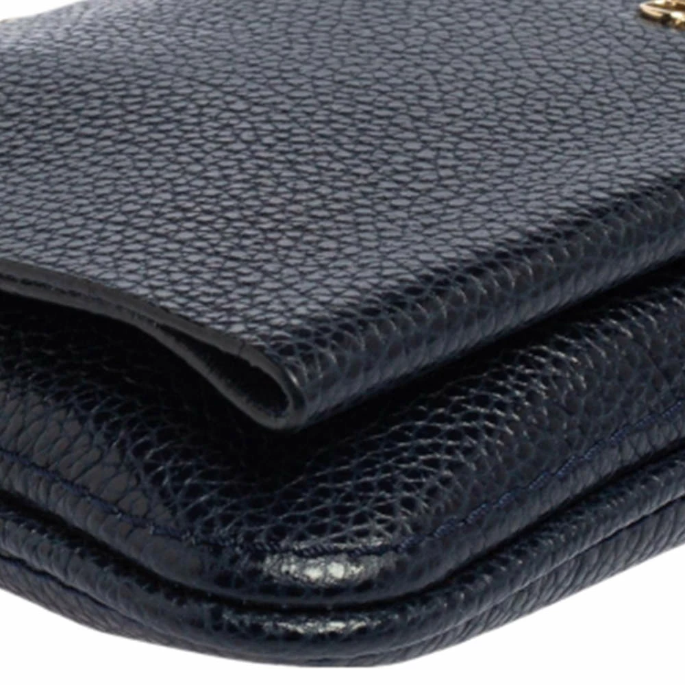 Carolina Herrera Navy Blue Leather Chain Clutch Women