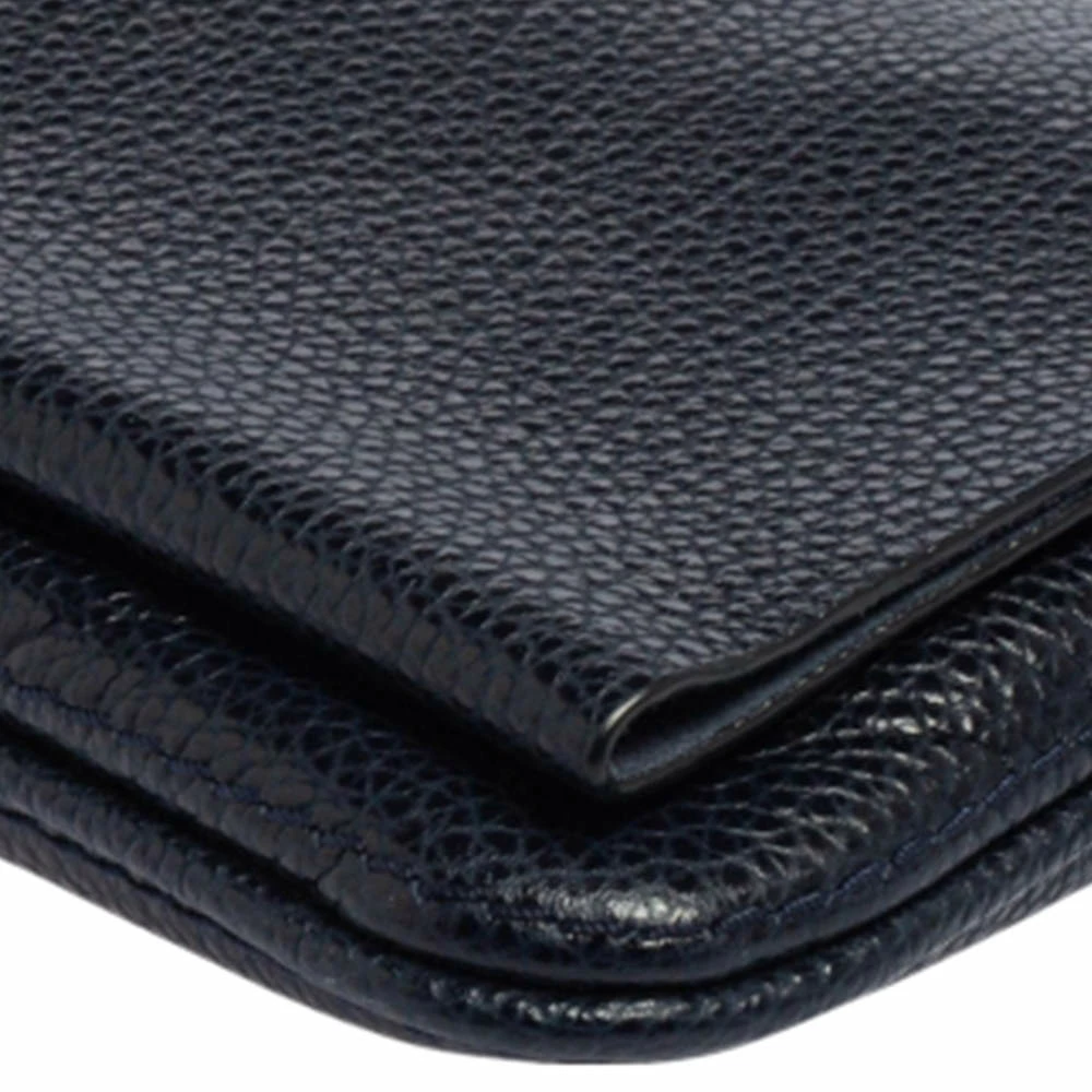 Carolina Herrera Navy Blue Leather Chain Clutch Women