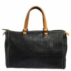 Carolina Herrera Dark Blue Monogram Leather Large Andy Boston Bag Women