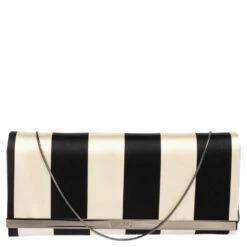 Carolina Herrera Black/White Striped Satin Chain Clutch Women