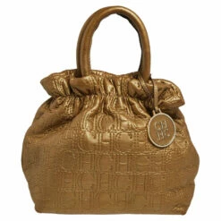Carolina Herrera Gold Monogram Embossed Leather Bucket Bag Women