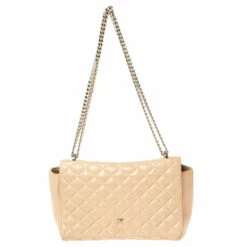 Carolina Herrera Beige Quilted Leather Chain Shoulder Bag Women