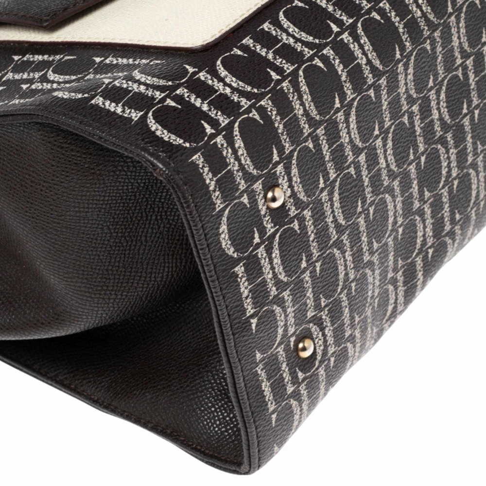 Carolina Herrera Brown Signature Coated Canvas Front Pocket Tote Women