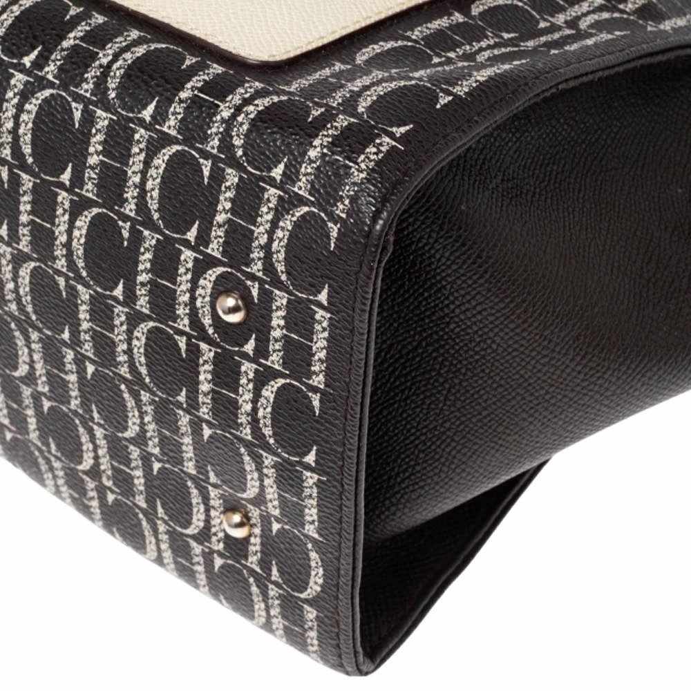 Carolina Herrera Brown Signature Coated Canvas Front Pocket Tote Women