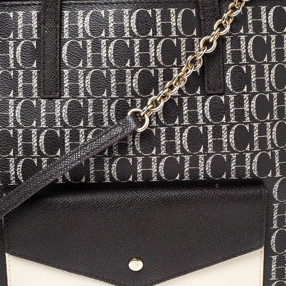 Carolina Herrera Brown Signature Coated Canvas Front Pocket Tote Women