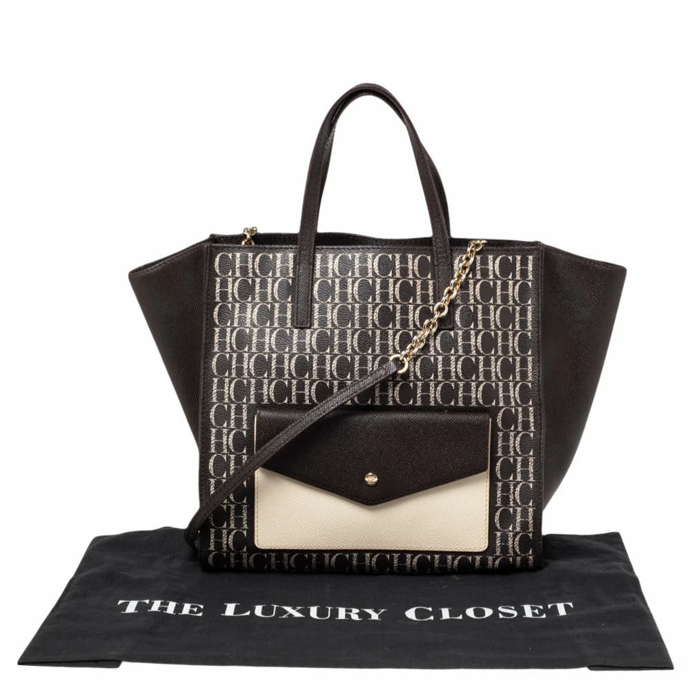 Carolina Herrera Brown Signature Coated Canvas Front Pocket Tote Women