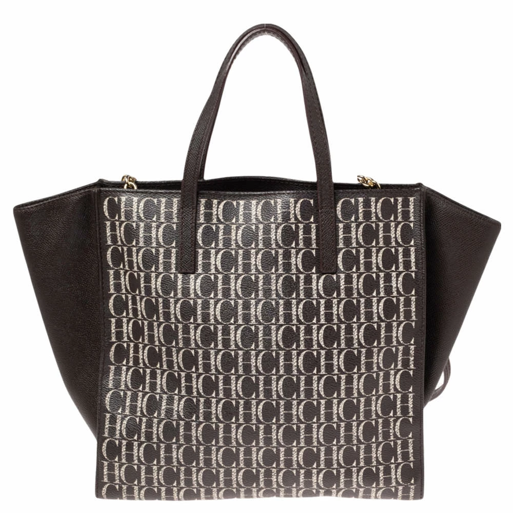 Carolina Herrera Brown Signature Coated Canvas Front Pocket Tote Women