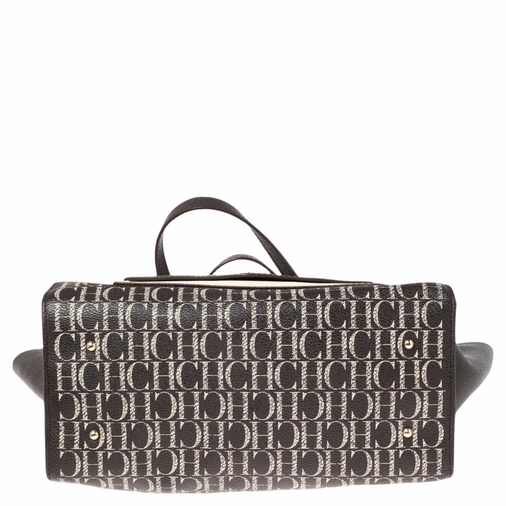 Carolina Herrera Brown Signature Coated Canvas Front Pocket Tote Women