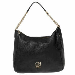 Carolina Herrera Black Leather Chain Tassel Hobo Women