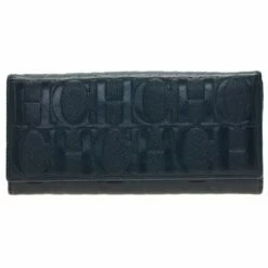 Carolina Herrera Navy Blue Monogram Leather Continental Wallet Women