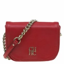 Carolina Herrera Red Leather Crossbody Bag Women