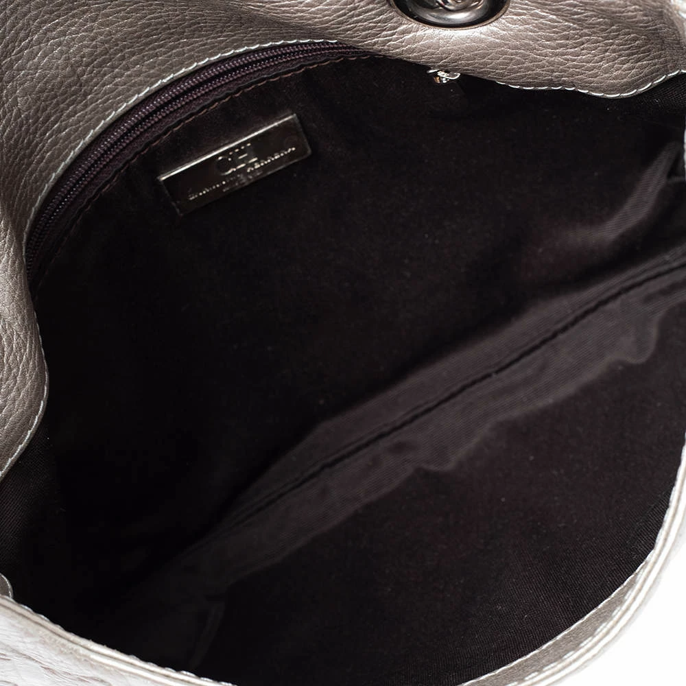 Carolina Herrera Metallic Silver Monogram Leather Audrey Shoulder Bag Women