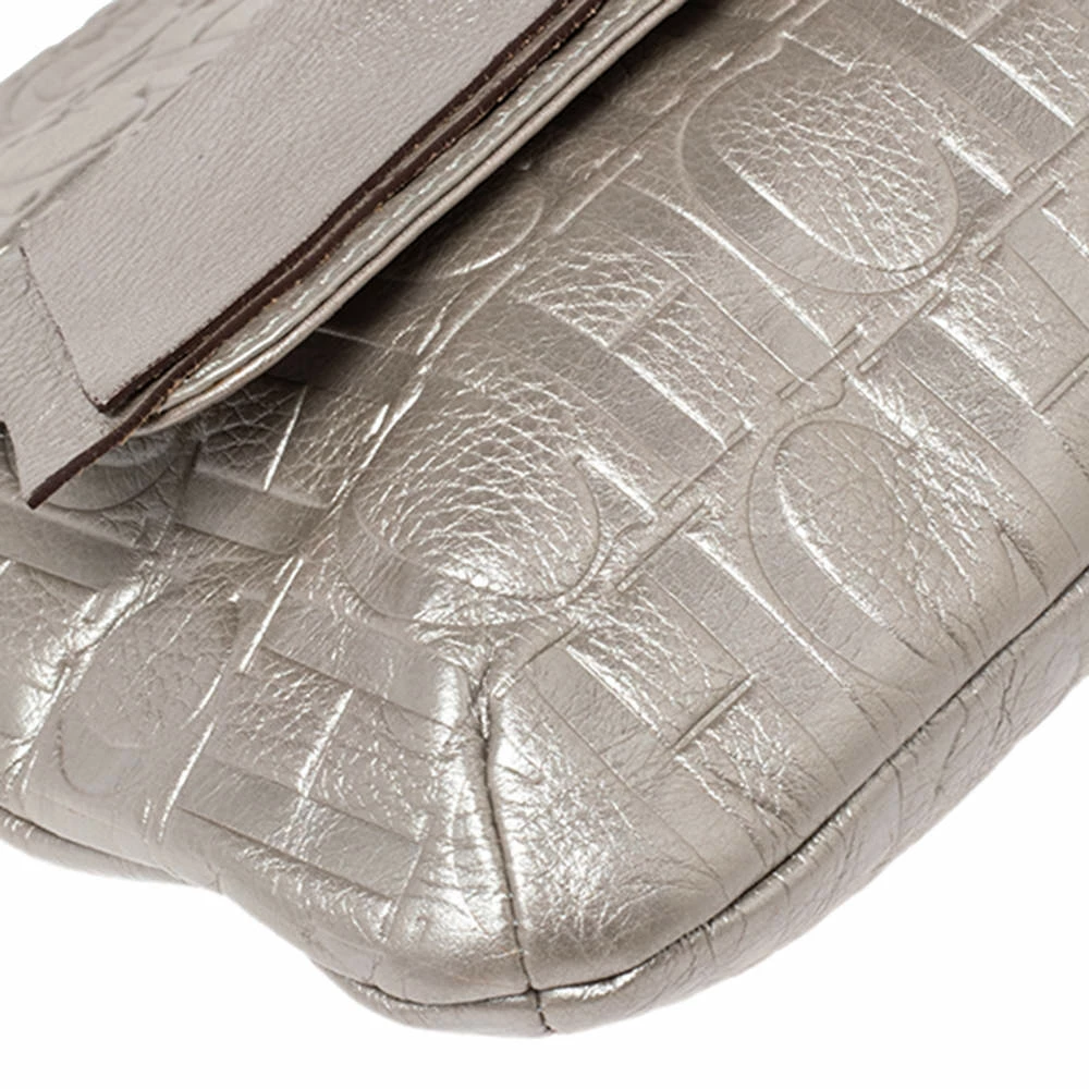 Carolina Herrera Metallic Silver Monogram Leather Audrey Shoulder Bag Women