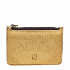 Carolina Herrera Metallic Gold Leather Coin Purse Women