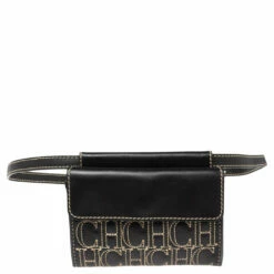 Carolina Herrera Black Monogram Leather Belt Bag Women